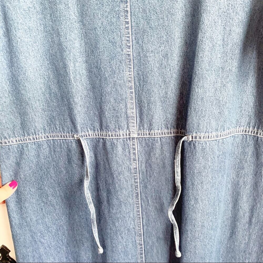 VTG Cottagecore Denim Maxi Dress 1980s White Flower Buttons Oversized Prairie S - Picture 13 of 14